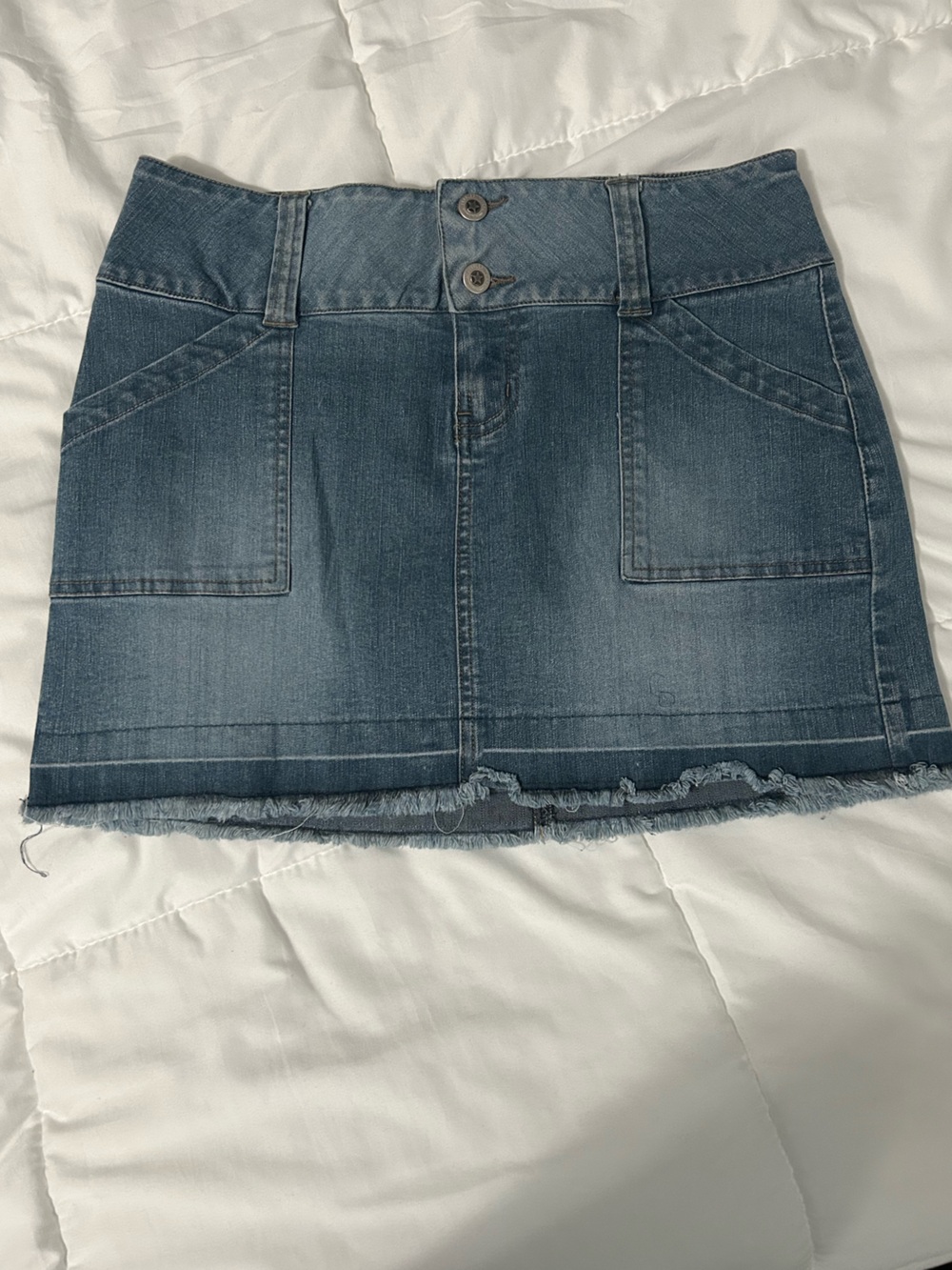 Vintage Y2K Bubblegum Distressed Blue Denim Mini Skirt Size 7/8